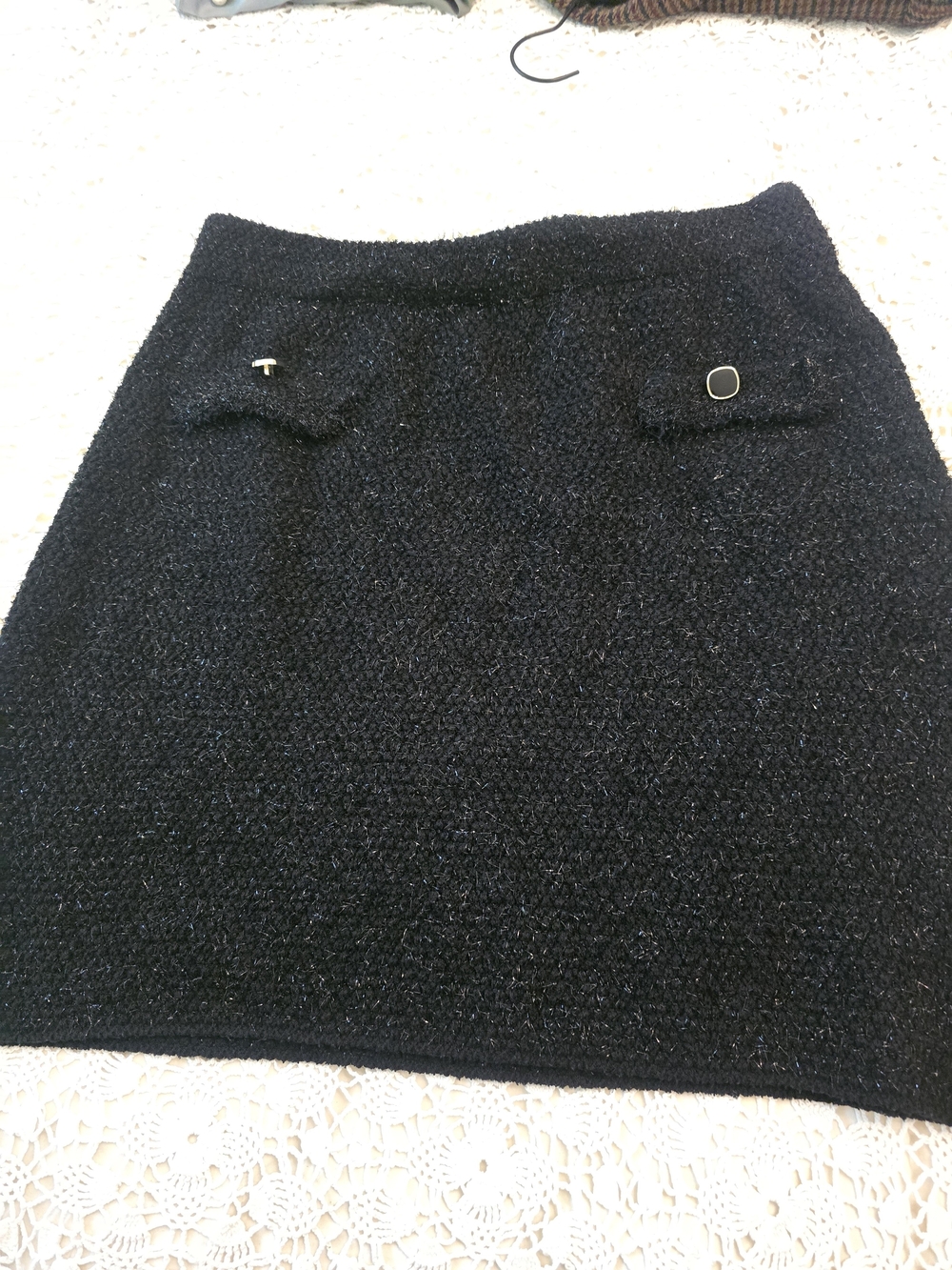 Textured Black Mini Skirt with Front Flap Pockets